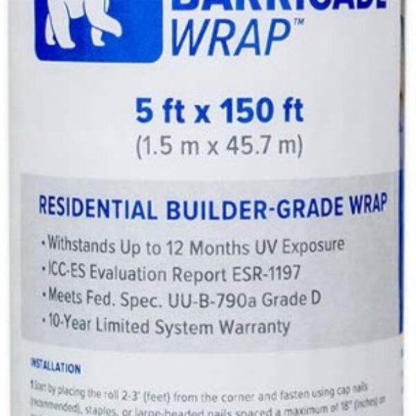 Barricade House Wrap 5’ x 150’ Roll - Builder Grade House Wrap