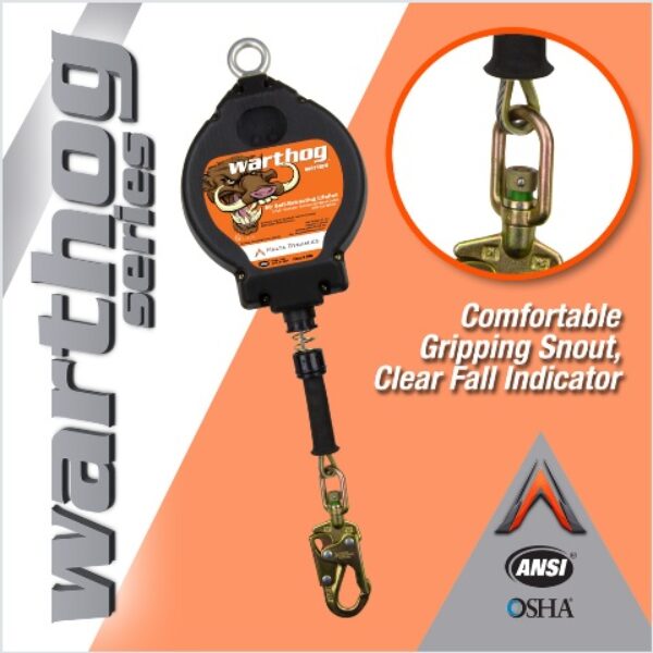 50’ Warthog Self-Retracting Lifeline with Carabiner, Steel Snap Hook, Snout and Tag Line